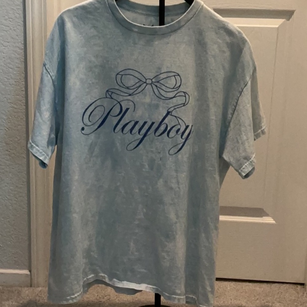 PLAYBOY Men's Blue and White reverse tie-dye Tee XL NWOT